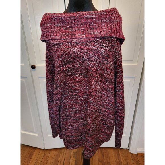 Burgundy/Gray Chunky Knit Cowl Neck/Off Shoulder Sweater Tunic XL Y2K Fall Retro - Picture 1 of 7